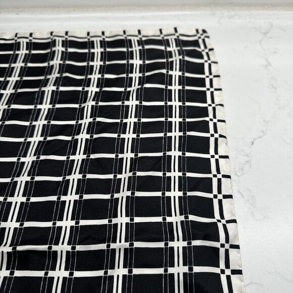 J Crew 100% Silk Scarf Black White Square 21x21 Neck Purse Tie - Picture 3 of 12